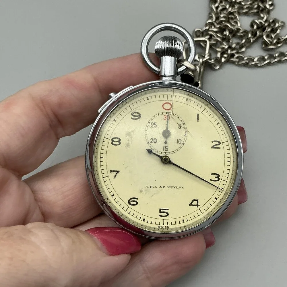 Vintage A.R. & J.E. Meylan Stop Watch Men 50mm 208A Mechanical Chain